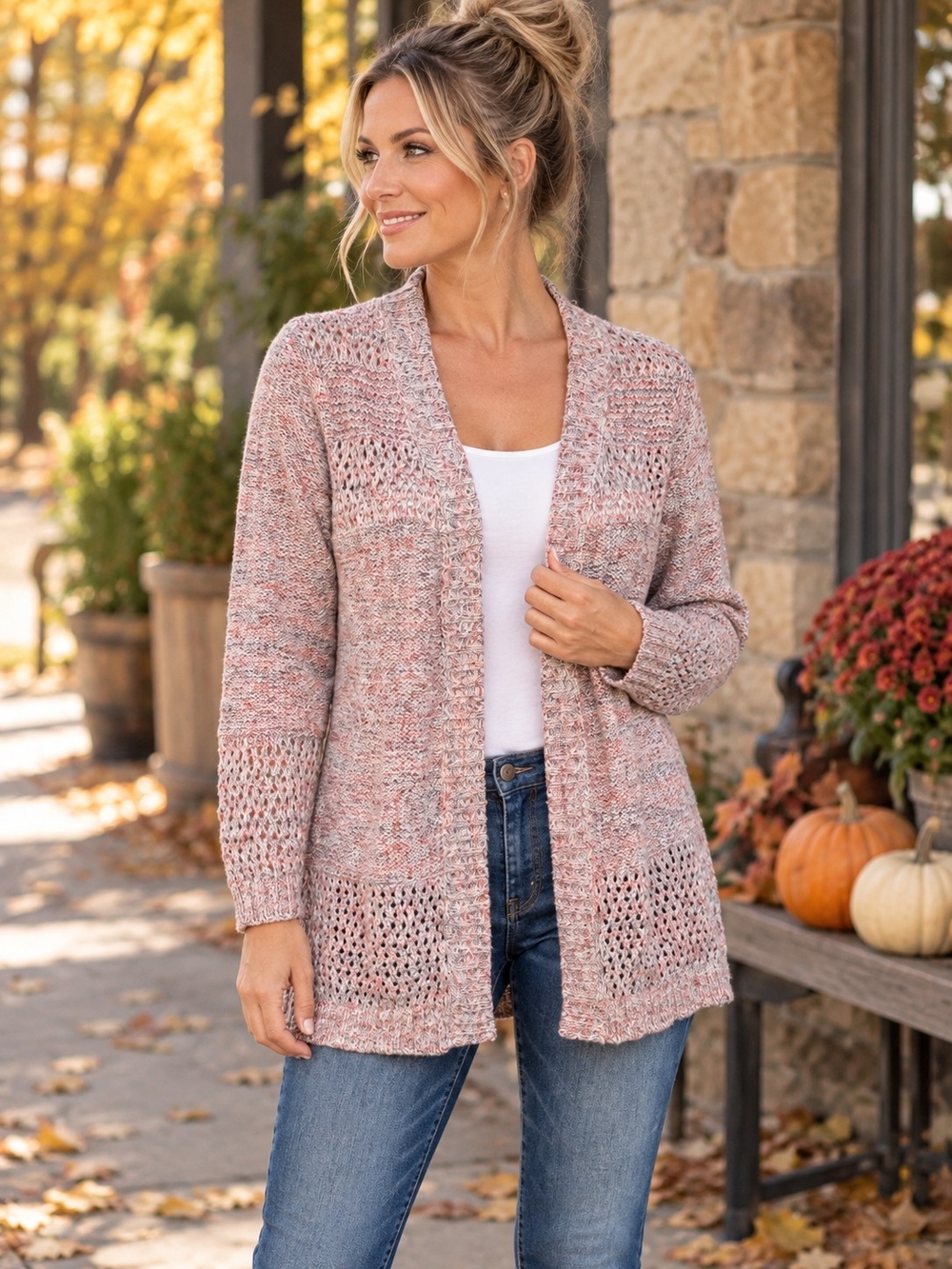 BCBG Pink Multi Open Knit Cardigan Sweater Small NWT Boho Longline Duster